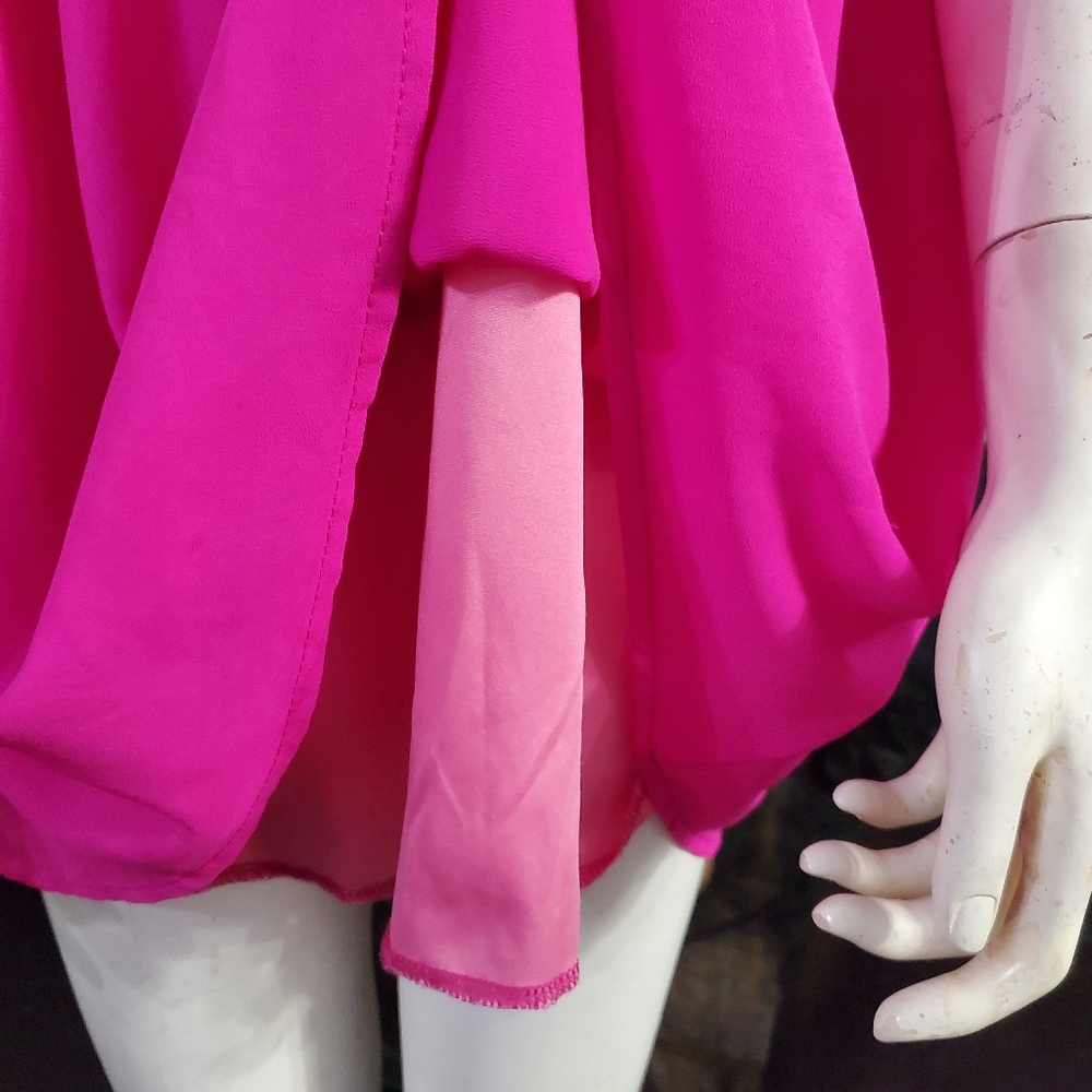 Style Rack Hot Pink Off Shoulder Shift Lined Mini Dress Size Medium - Picture 4 of 7